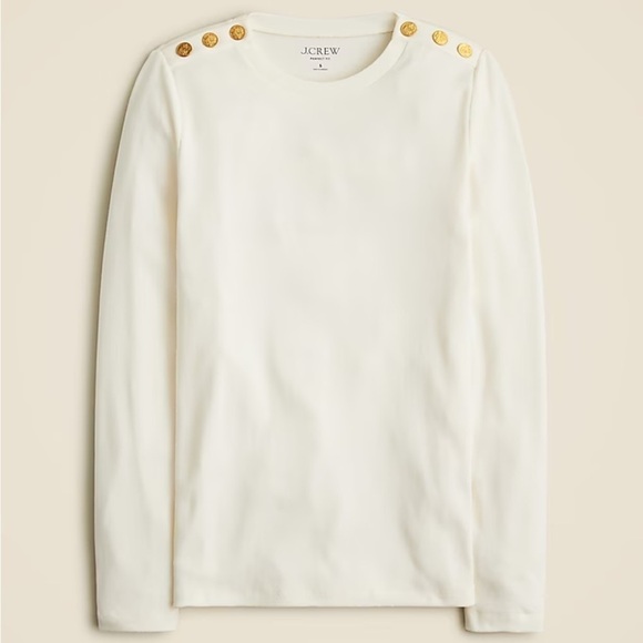 J. Crew Tops - J crew ivory Perfect-fit long-sleeve crewneck T-shirt with lion buttons